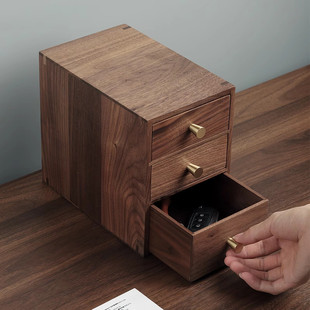 桌面收纳盒实木整理盒小柜子 卧室分格饰品收纳盒 杂物抽屉式