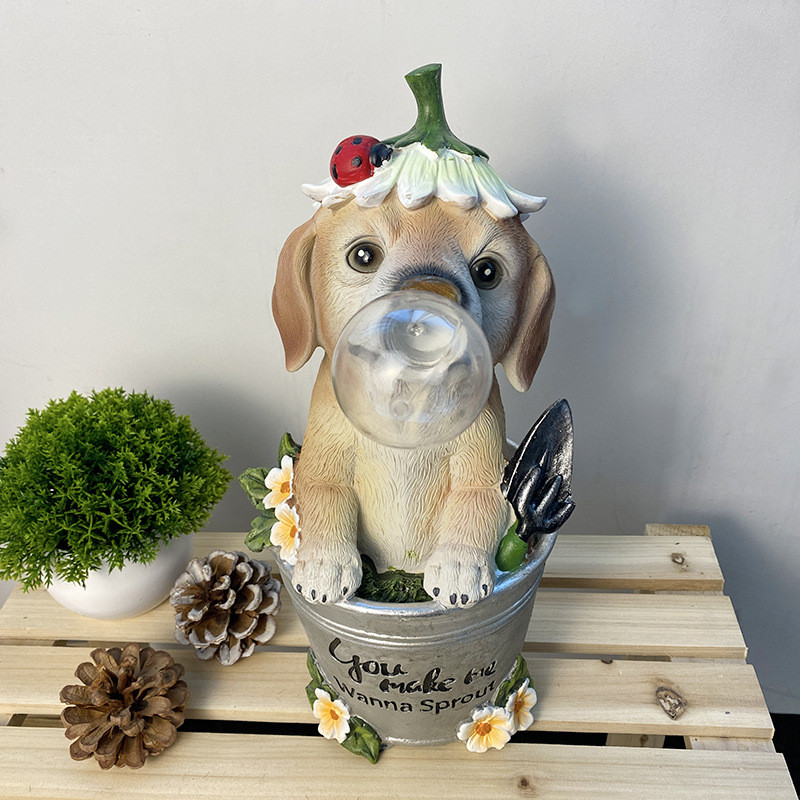 树脂太阳能灯创意可爱小狗雕像花园户外工艺品摆件装饰庭院灯