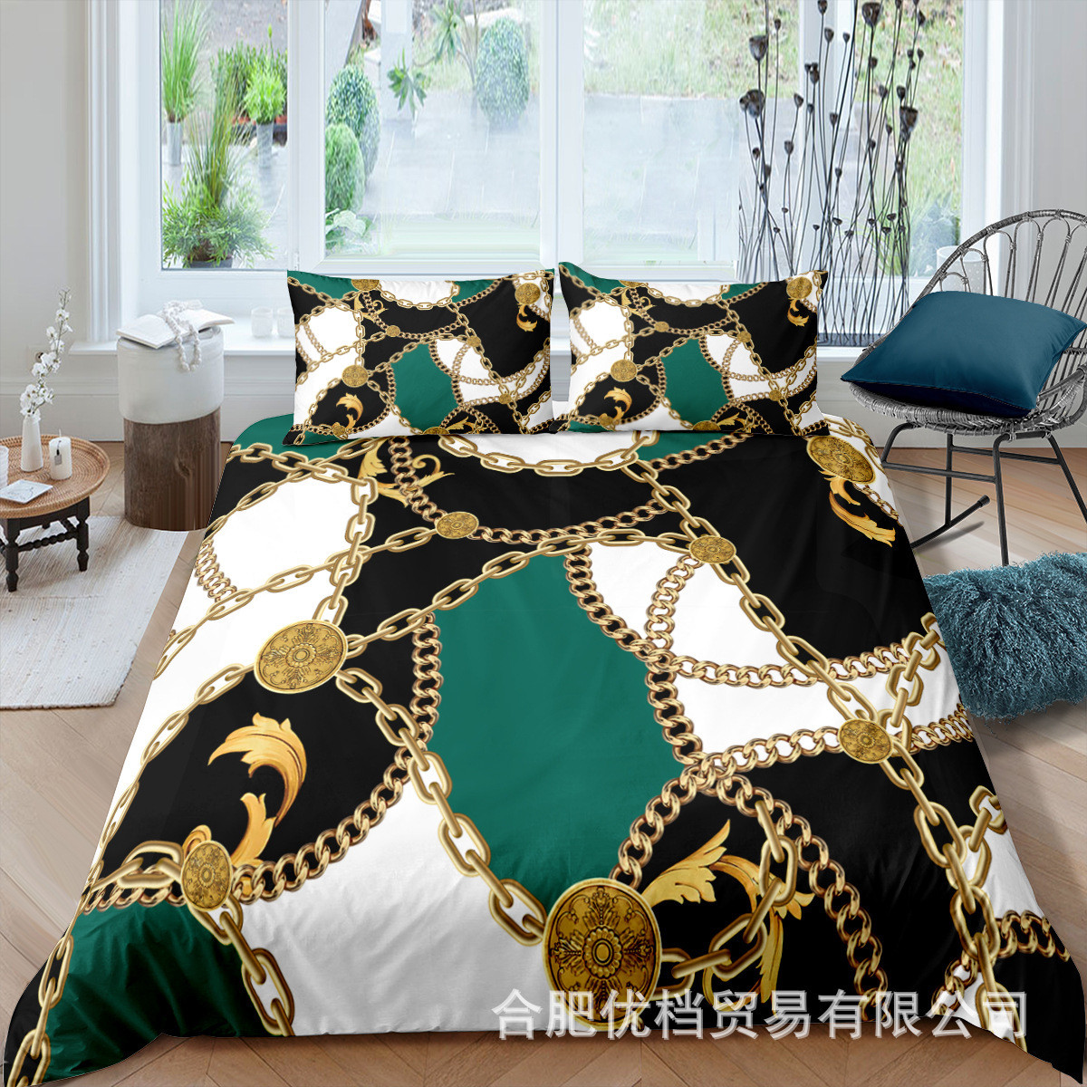 全花纹床上用品套装三件套数码印花四件套北欧风格尺寸