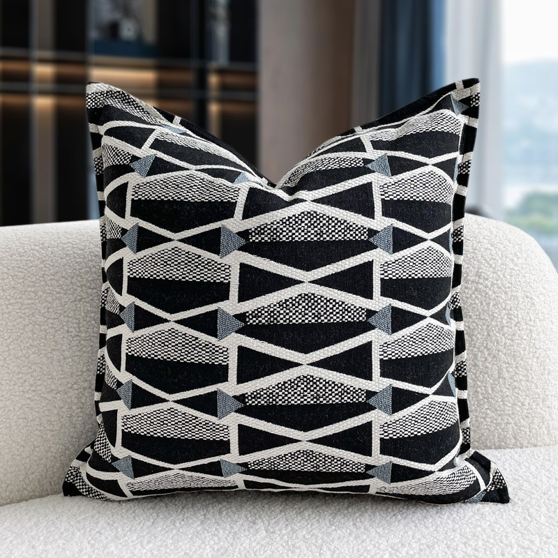 现代简约靠枕质感抱枕沙发靠垫蓝色三角几何儿童房棉麻样板间靠包