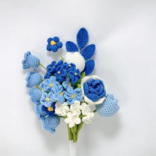 成品礼品仿真花束向日葵铃兰花郁金香毛线假花钩织整束手工编织花