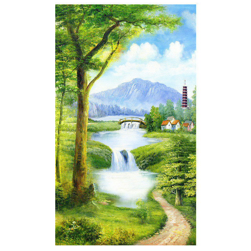 森林风景玄关走廊装饰画民宿壁画入户竖版酒店背景墙画山水晶瓷画