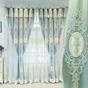 加厚奢华窗帘成品布纱双层一体遮光客厅卧室棉麻 sw1c批发绣花欧式