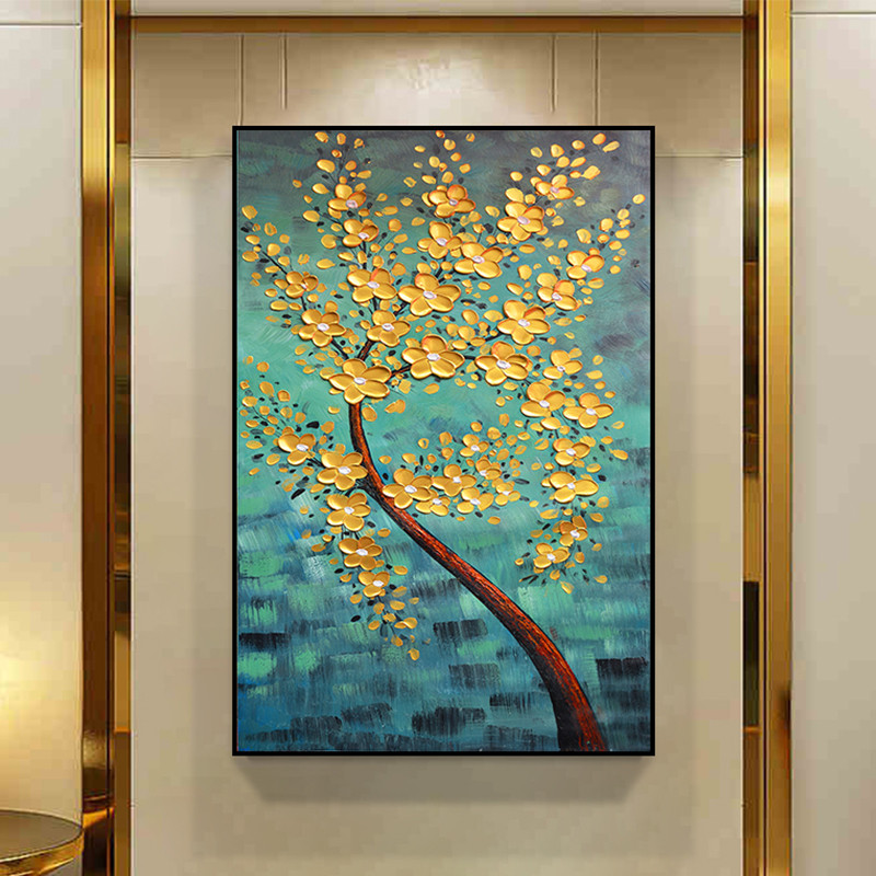 摇钱树装饰画竖版发财树挂画欧式走廊过道壁画进门玄关画招财图片