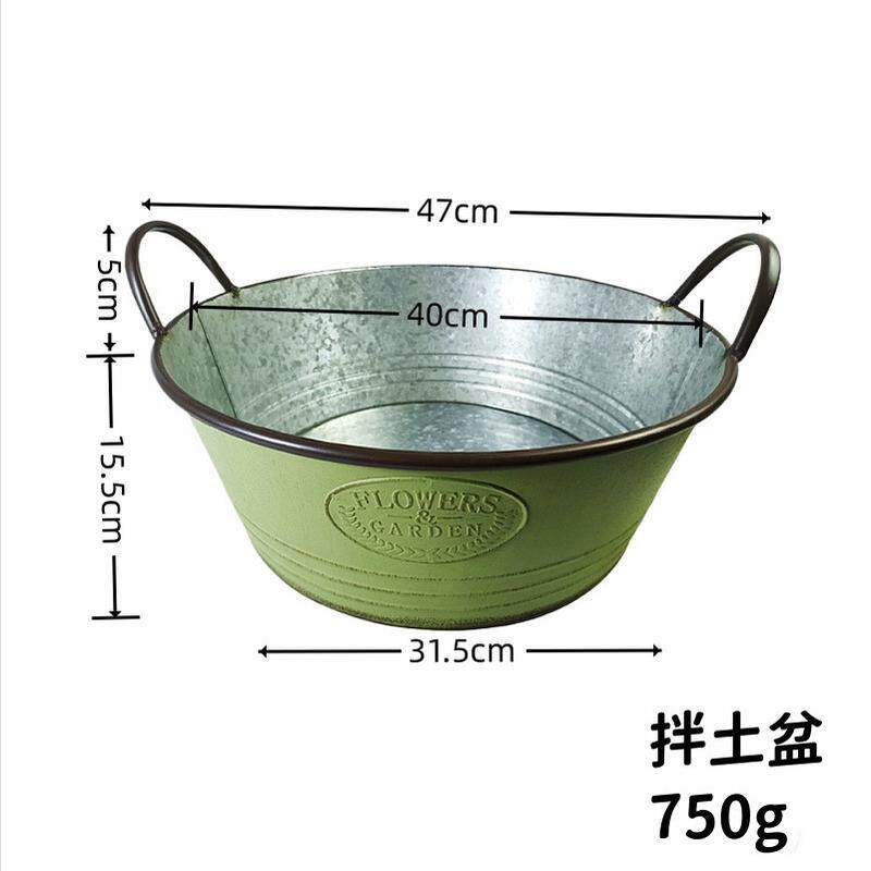 外贸拌款别墅庭院铁皮爆土盆阳台民宿双耳复古做旧大花盆