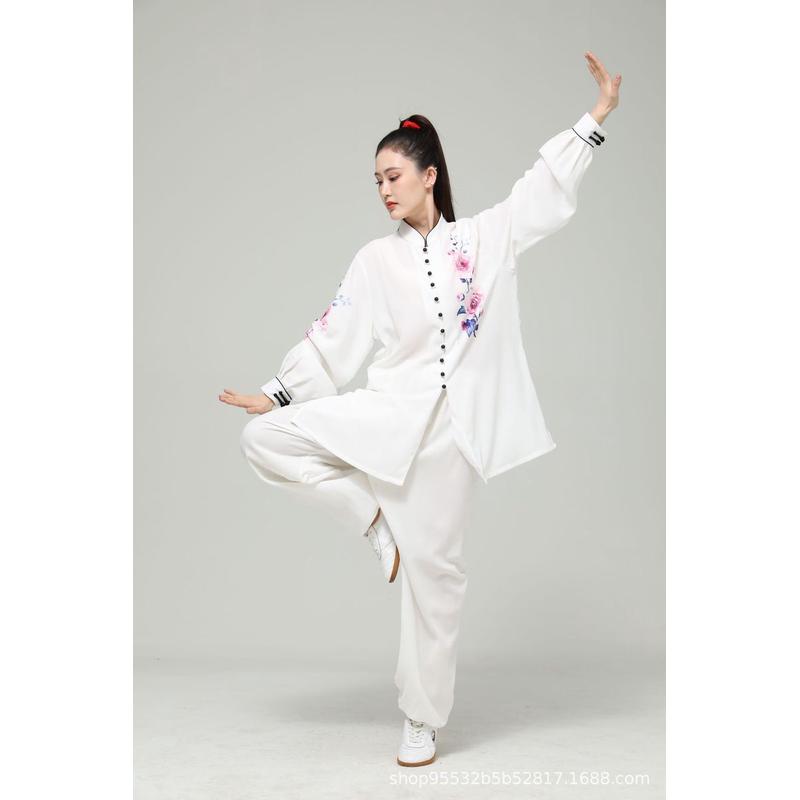 一举成功星光麻练功服太极服女印花批发比赛男款飘逸武术晨练中长