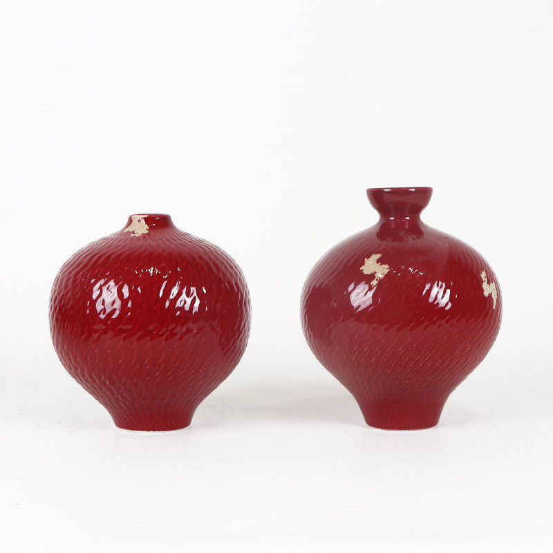 热销新中式陶瓷花瓶摆件中国红客厅干花插湿花器餐桌中式红色创意