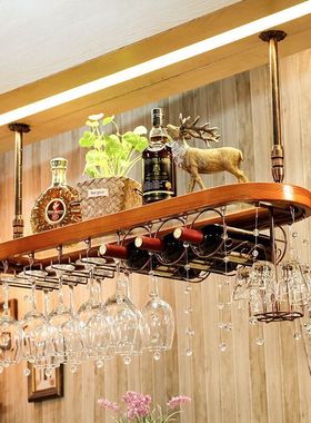 x沇2欧式实木酒架红酒杯架悬挂酒吧酒杯架吊杯架高脚杯架倒挂
