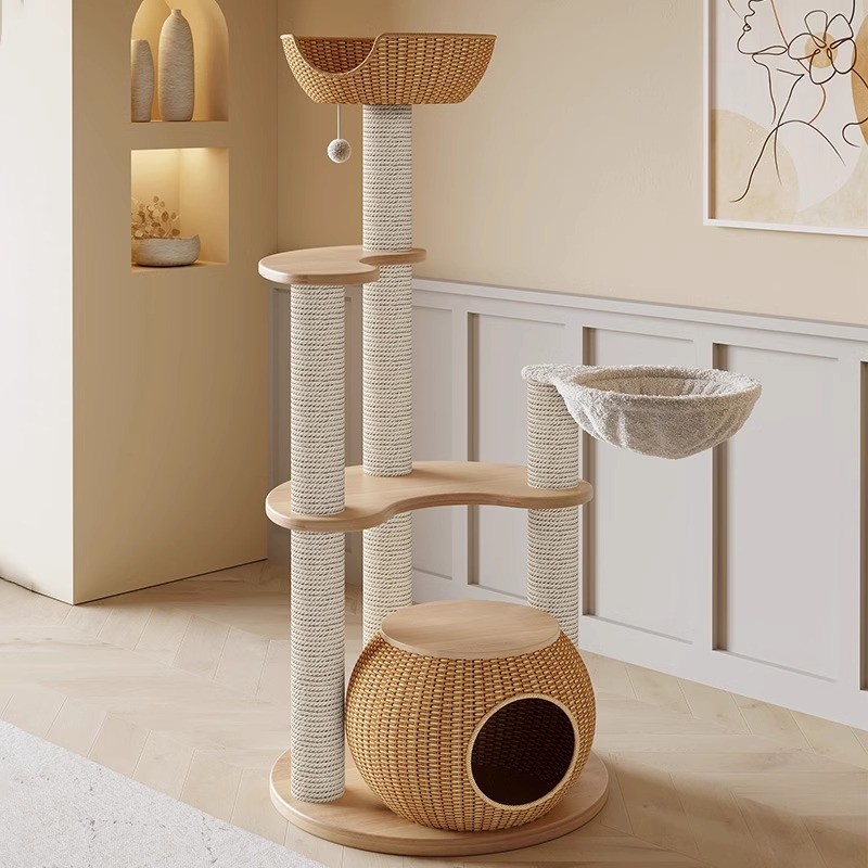 实木质不藤编猫窝睡觉吊床中型猫爬架占地跳跃家用小户型