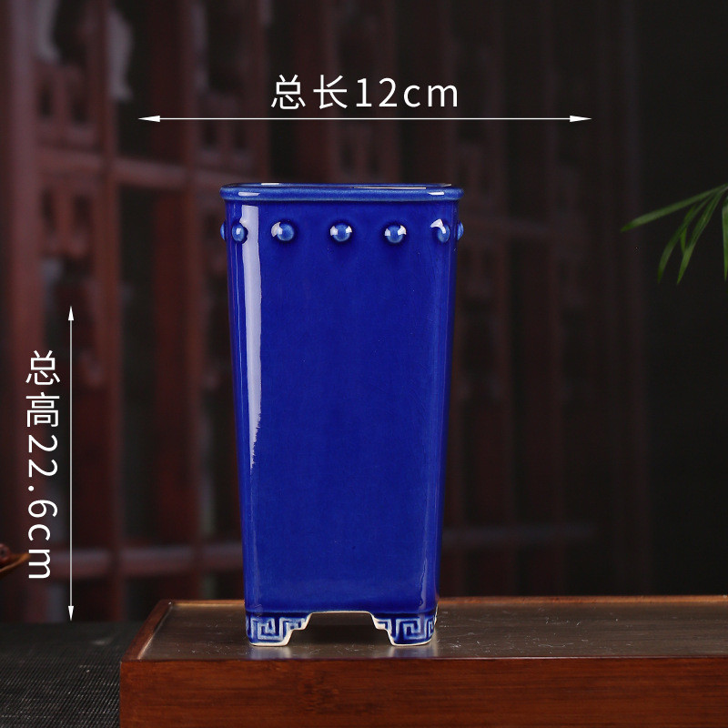 鼓丁四方兽头兰花盆紫砂釉宜兴批发水张治诚室内摆件ylh11ylh112