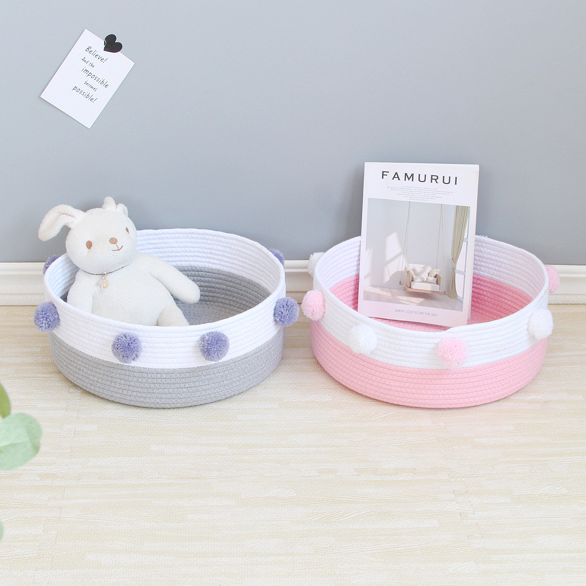 可爱棉绳四季通用宠物床大号毛球球猫窝夏季手工编织圆形猫咪床