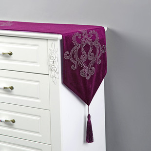 新款欧式高精密不倒绒大花朵烫钻餐桌桌旗茶几电视柜鞋柜桌巾盖布