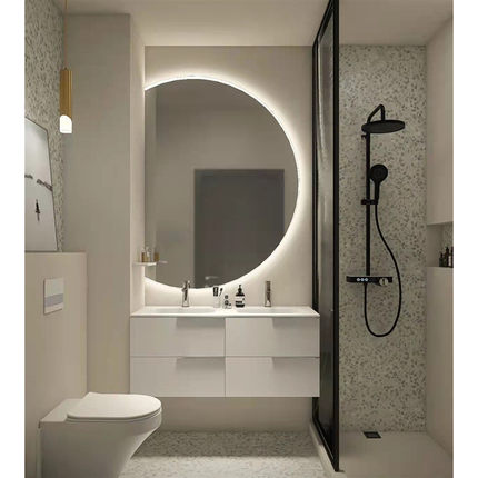 智能异形浴室镜半圆不规则梳妆壁挂带灯卫生间带灯led厕所洗漱镜