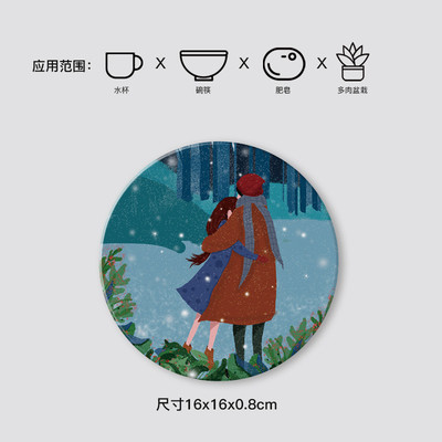杯垫北欧创意硅藻泥陶瓷吸水茶道餐垫油画图案定制防滑防烫隔新款
