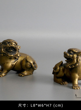 新中式透明金箔狮子摆件样板间书房玄关博古架桌面动物挡书装饰品