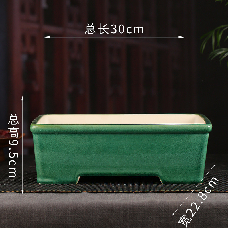 宜兴釉水紫砂花盆批发创意仿古多肉冰裂纹桌面文竹长方形盆景yd17