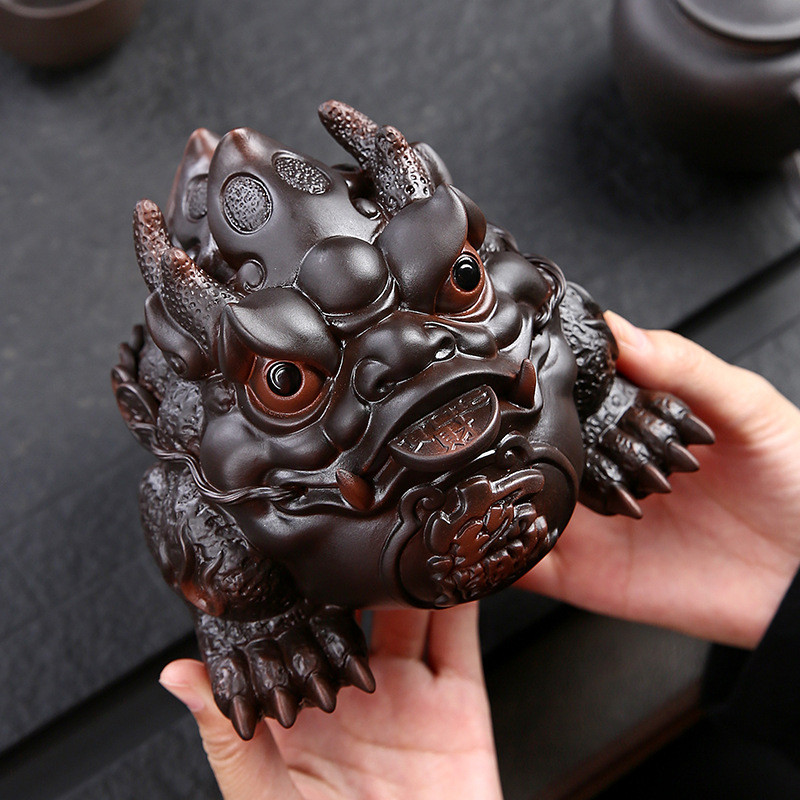 热销手工大号招财金蟾茶宠可养装饰摆件陶茶玩茶桌茶盘紫精品茶具