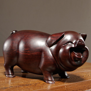 71tx一对实木质雕刻黑檀猪摆件十二生肖动物猪家居桌面装饰红木工
