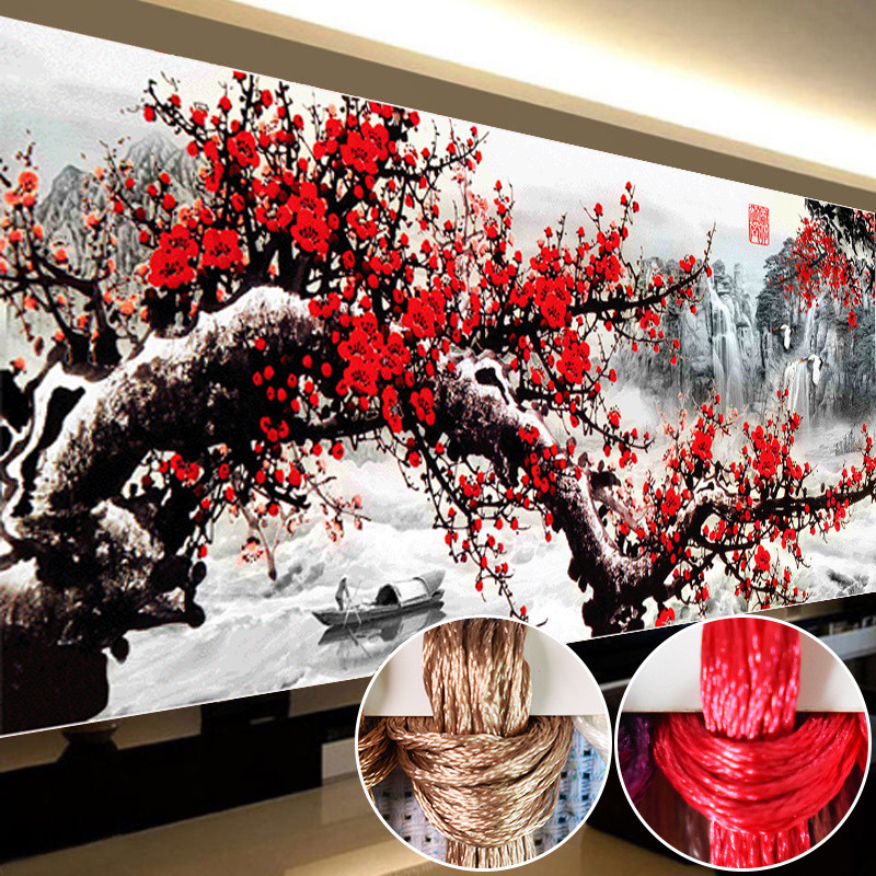 5dbj批发梅花十字绣2022新款线绣客厅卧室大气绣手工刺绣大幅自己