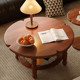 实木圆形茶几法式 复古简约白蜡中古木高低圆茶几客厅家用角几边几