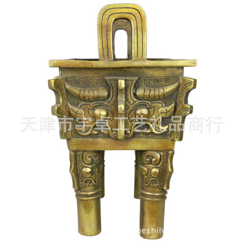 宇卓铜器纯铜鼎工艺品摆件兽面方鼎家居装饰黄铜