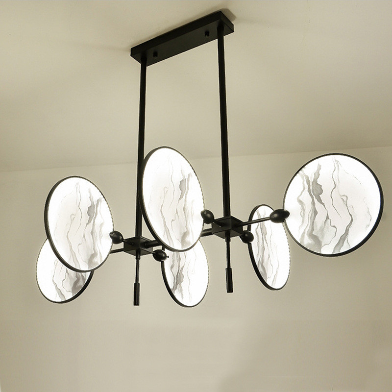 新中式扇子吊灯创意餐客厅吧台茶房禅意山水铁艺软装设计师工程灯