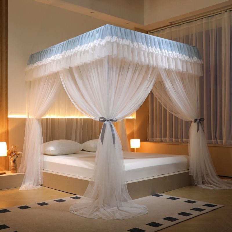 落地公主风2024新款家用宫廷式蚊帐双层纱纹帐卧室三开门铁艺支架