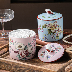 美式民宿棉签盒用陶瓷牙签筒罐牙线棉签筒桌面收纳盒罐