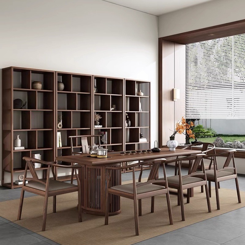 新中式简约黑胡桃木茶桌椅组合实木北美办公室茶几禅意功夫泡茶台