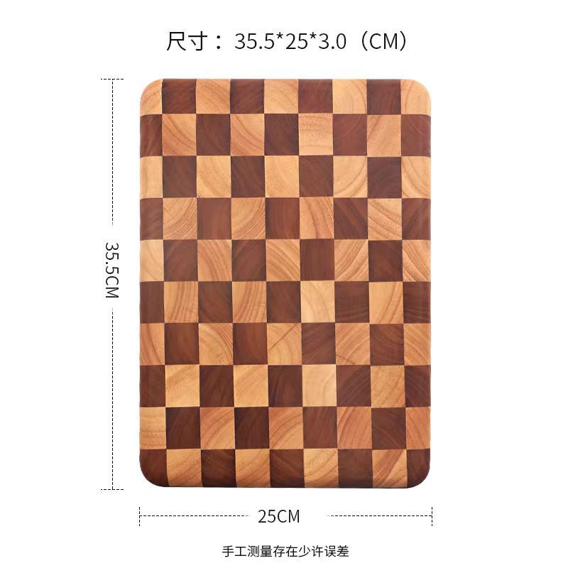 创意棋盘格菜板批发家用厨房砧板榉木圆切菜板菜墩实木刀粘案板