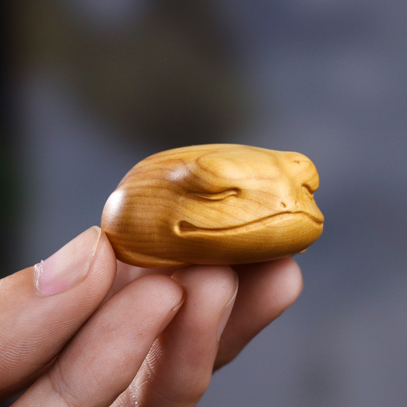 黄杨木雕小叶财金蟾手把件男士女士木质雕刻工艺品蟾蜍车载摆件