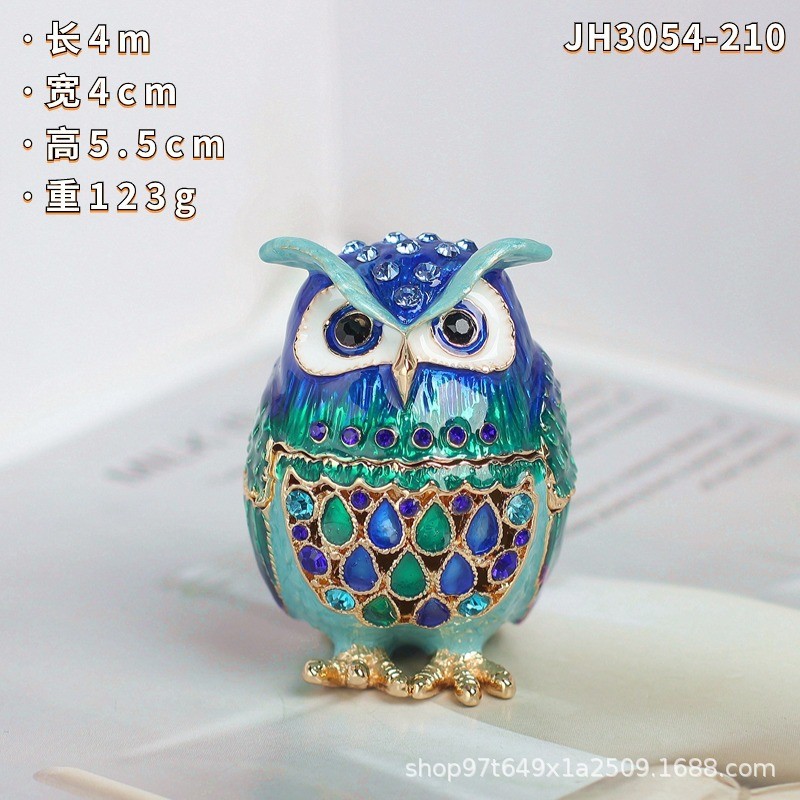 掐丝珐琅首饰盒猫头鹰烧手工艺品家居饰品收纳盒七宝金属摆件批发
