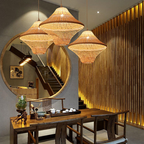 热销新中式手工竹编吊灯客厅卧室书房东南亚餐厅茶室竹装饰茶楼艺