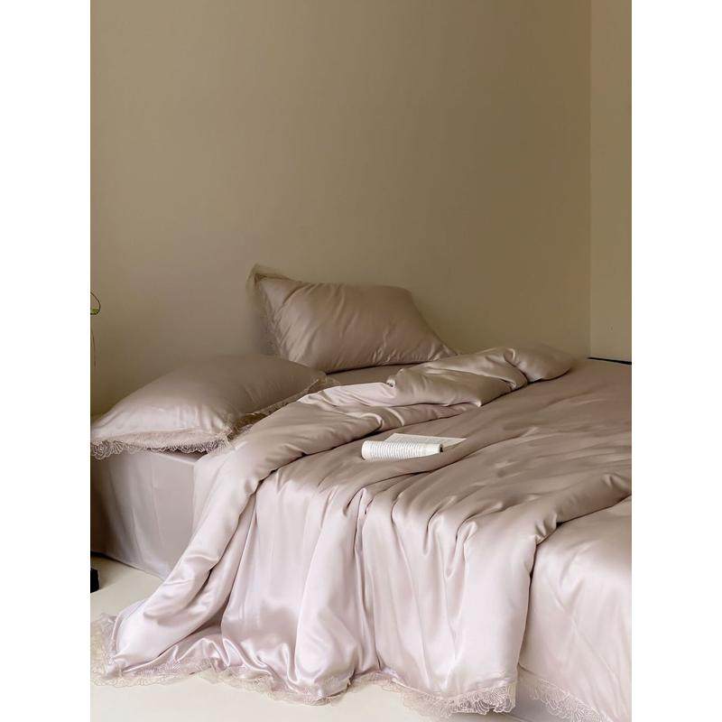 丝滑夏季60支兰精天丝纯色少女四件套凉蕾丝花边裸睡纯色感被套,床上用品,床品套件/四件套/多件套,淘宝优惠券,粉丝福利购,淘宝优惠卷