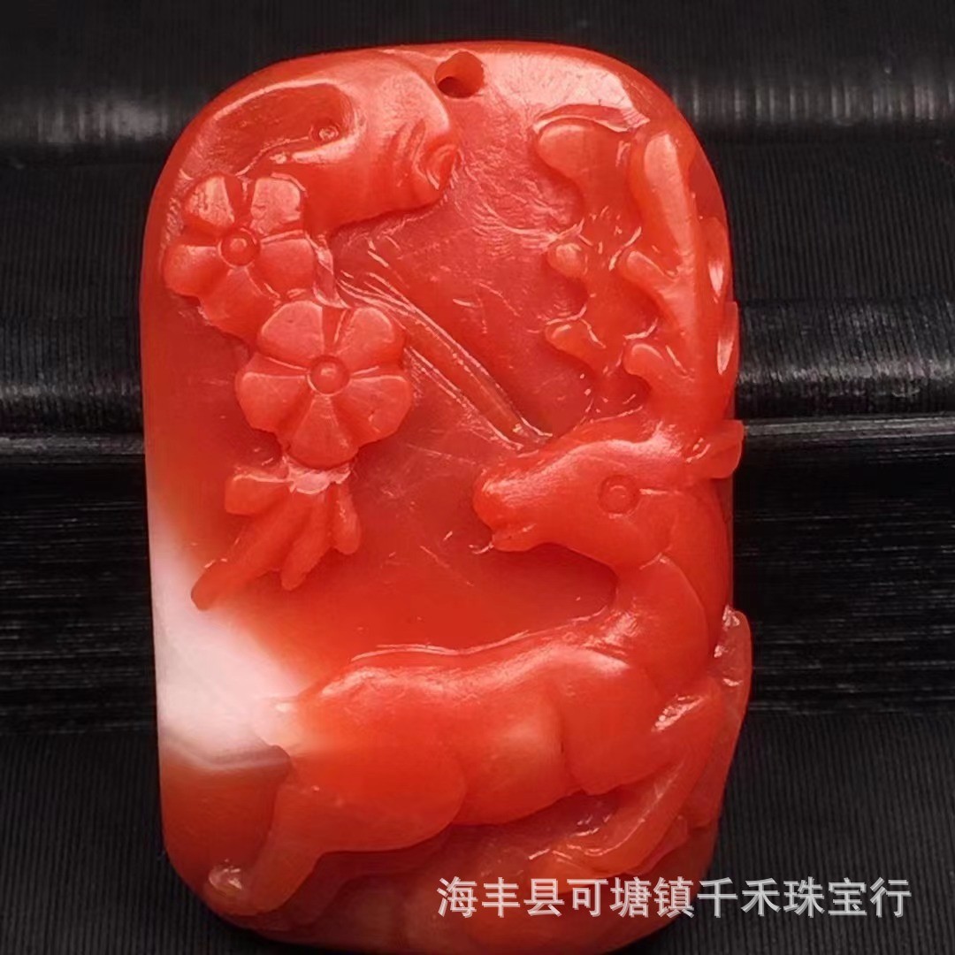 天然保山南红玛瑙吊坠批发独特厂南红雕刻件一路有你吊坠百搭货源