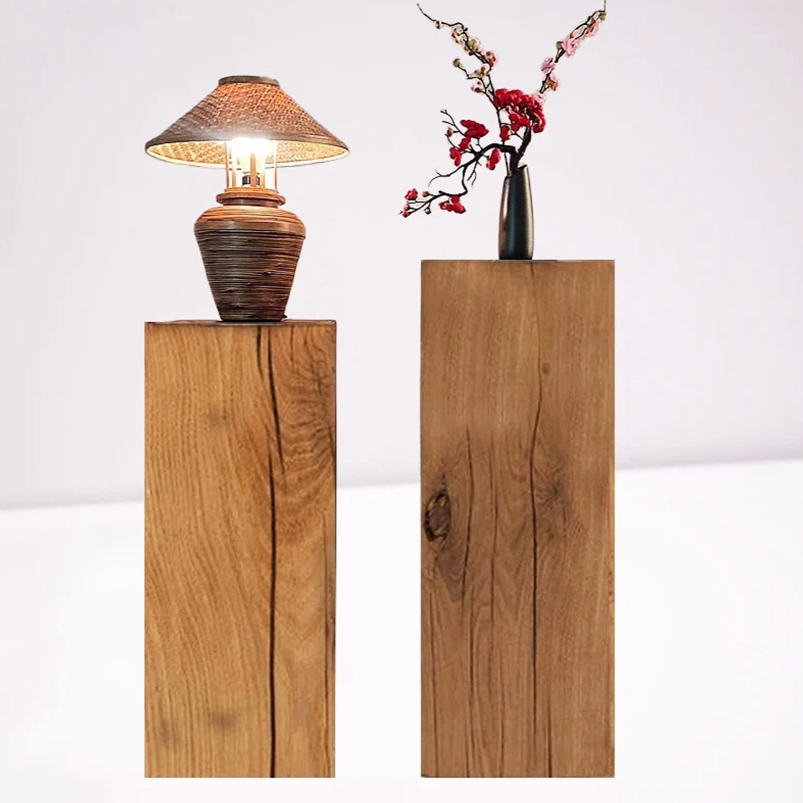 侘寂风方形木墩子坐凳花架原木自然茶几边几复古树桩实木底座摆件