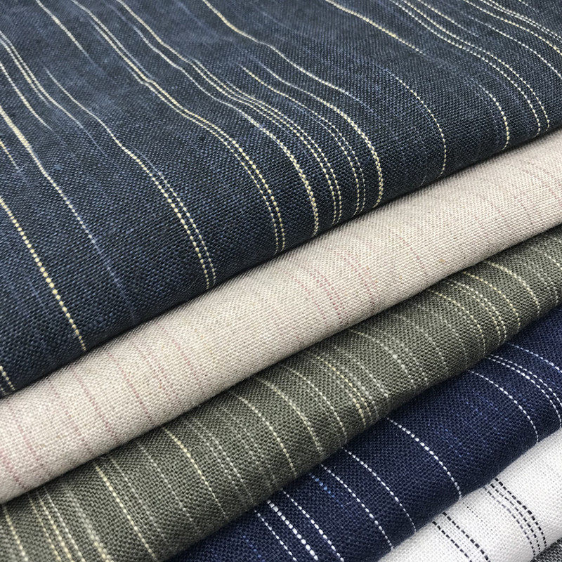 纯亚麻乱条纹亚麻布色织面料纯麻衬衣面料纯亚麻布棉麻条子