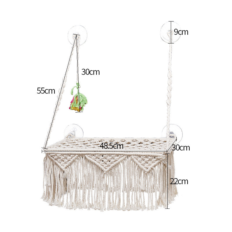 悬挂猫窝吊床猫床摆动挂毯宠物床棉绳秋千吊椅波西米亚小猫花边