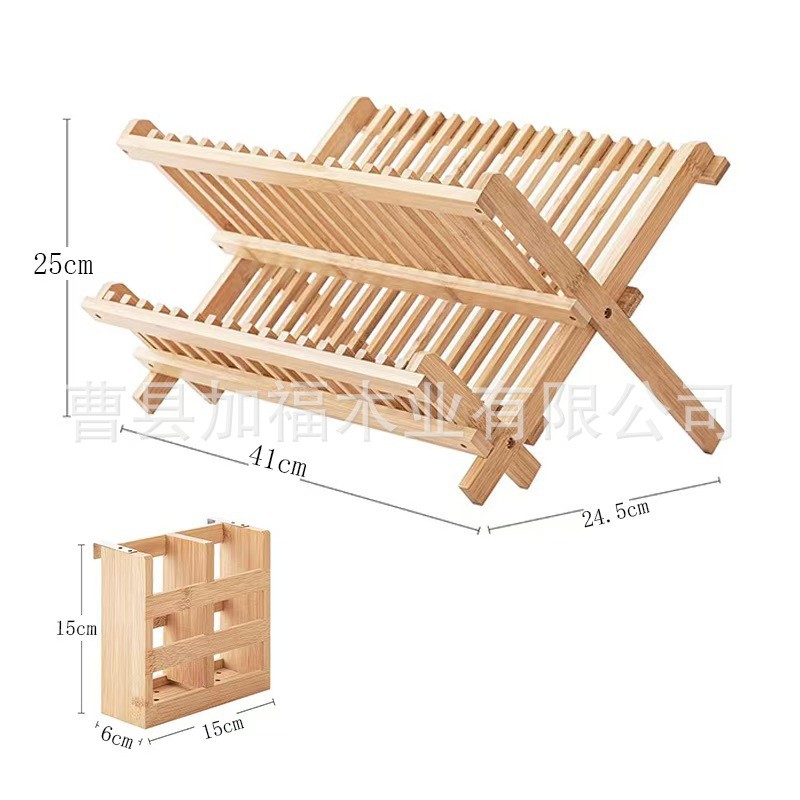 厨房收纳架木质筷子勺子木制双层碗盘收纳架多用途沥水架