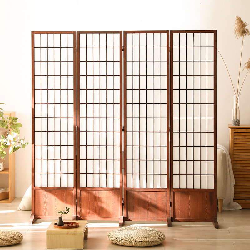 日式格子屏风隔断墙折叠移动小户型客厅现代简约卧室遮挡玄关实木