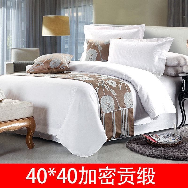 酒店酒店四件套60支全棉宾馆床上用品白色贡缎床单被套简约布草