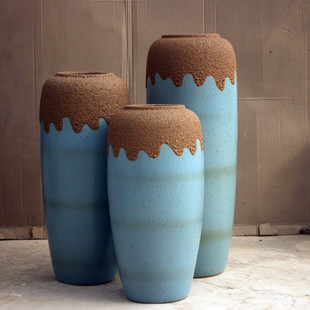 陶罐陶瓷土高温摆件落地大花瓶插花陶缸家居装饰花瓶插花器三件套