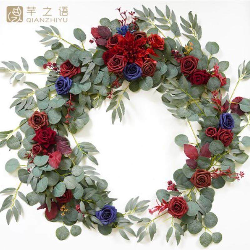 新品仿真玫瑰花藤条桌花酒店装饰宴会装饰花环藤蔓婚礼用品