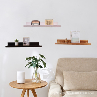 实木搁板墙上置物架免打孔床头壁挂电视墙面一字隔板卧室墙壁板子