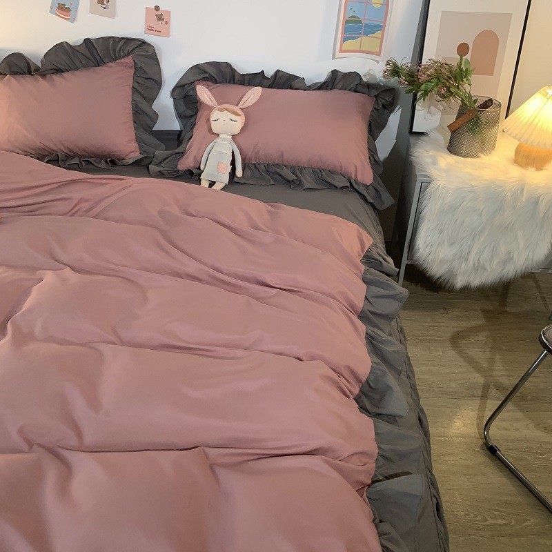 2o6x枕套一米八床单四件套夏天ins公主风床裙式被单被罩批发三件