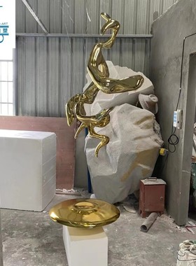 别墅售楼部样板房景观飘带天花板雕塑吊饰电镀园林酒店大堂装置品