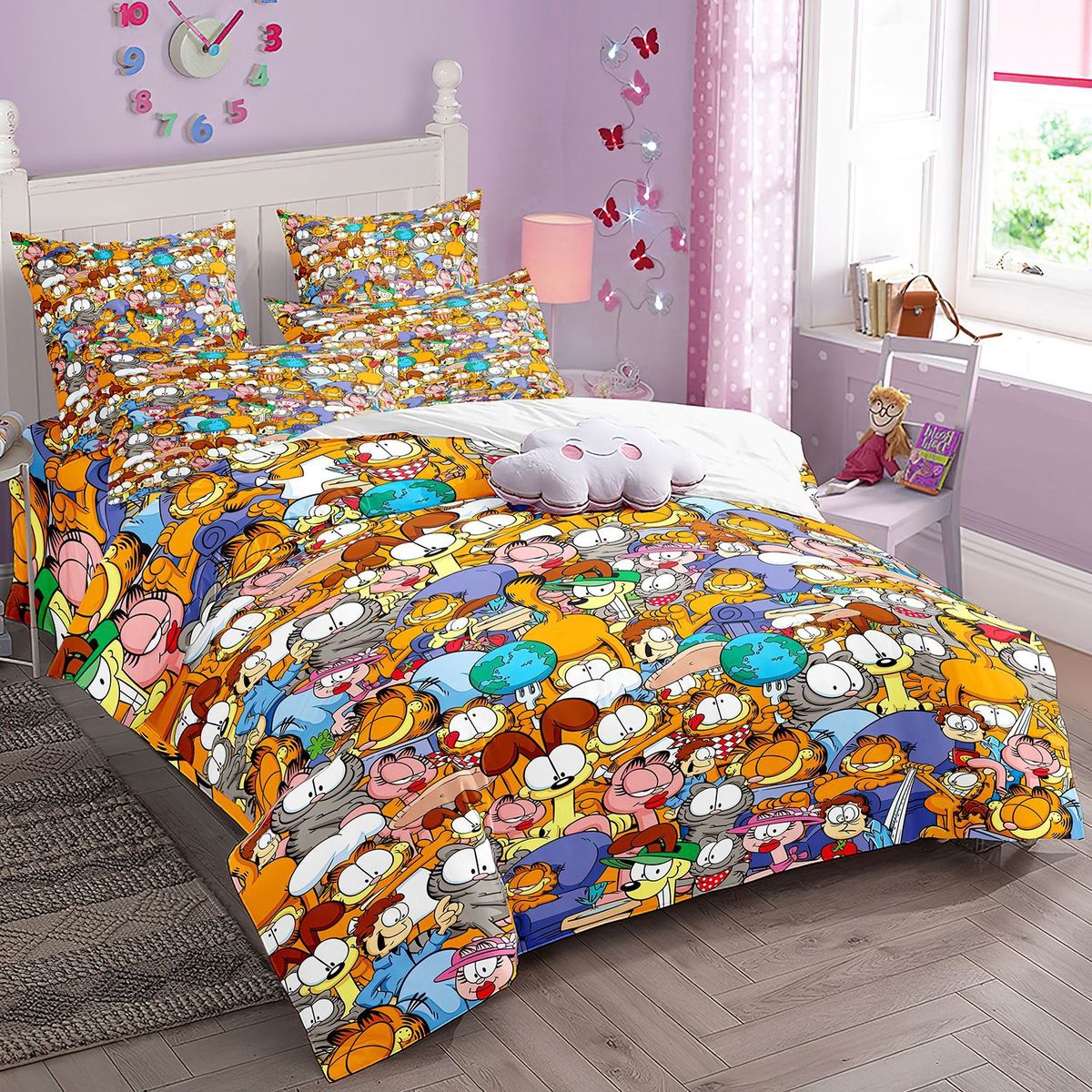 外贸家纺床品三件套可爱加菲猫卡通3d枕套被套数码印花