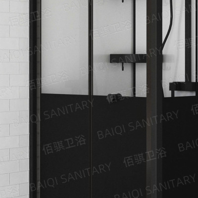 方形全套淋浴房钢化玻璃隔断干湿分离卫生间双黑色搁板ABS托盘