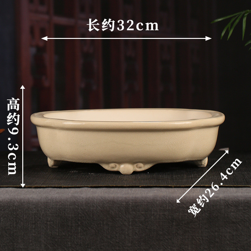 复古紫砂花盆批发大号宜兴三脚莲花浅盆桌面落地盆景装饰文竹yd07