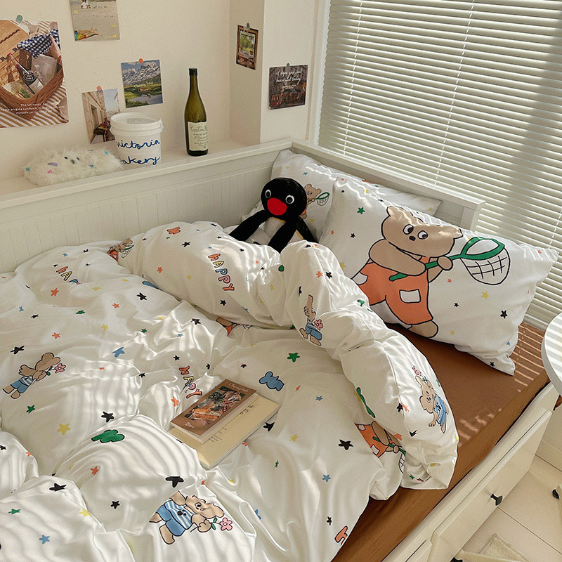 柔软磨毛四件套可爱ins风混搭印花单人学生宿舍三件套床单被枕套4